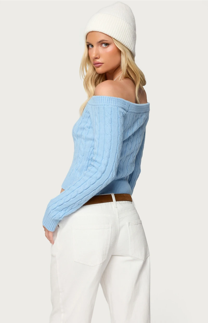 Edikted Taniza Off Shoulder Cable Knit Sweater
