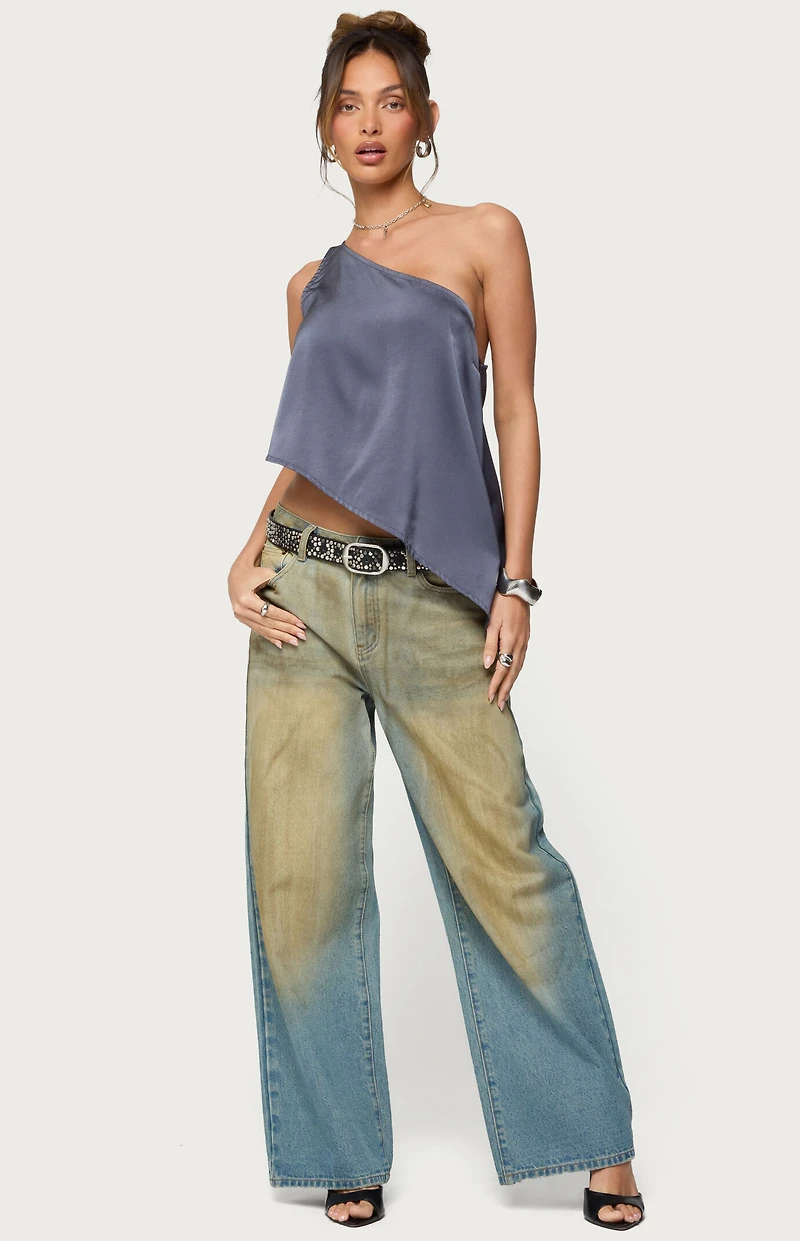 Edikted Asymmetric Satin Effect One Shoulder Top