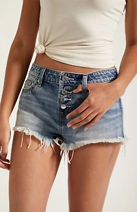Pacsun Jamie Denim Micro Shorts Exposed Button Frayed Light Blue