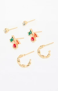 LA Hearts 3 Pack Cherry Earrings