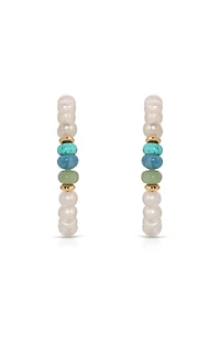 Ettika Beach Day Pearl and Blue Gemstone Hoop Earrings