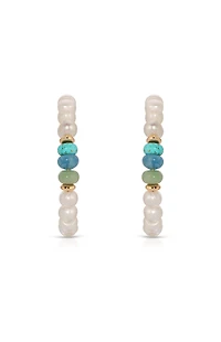 Ettika Beach Day Pearl and Blue Gemstone Hoop Earrings