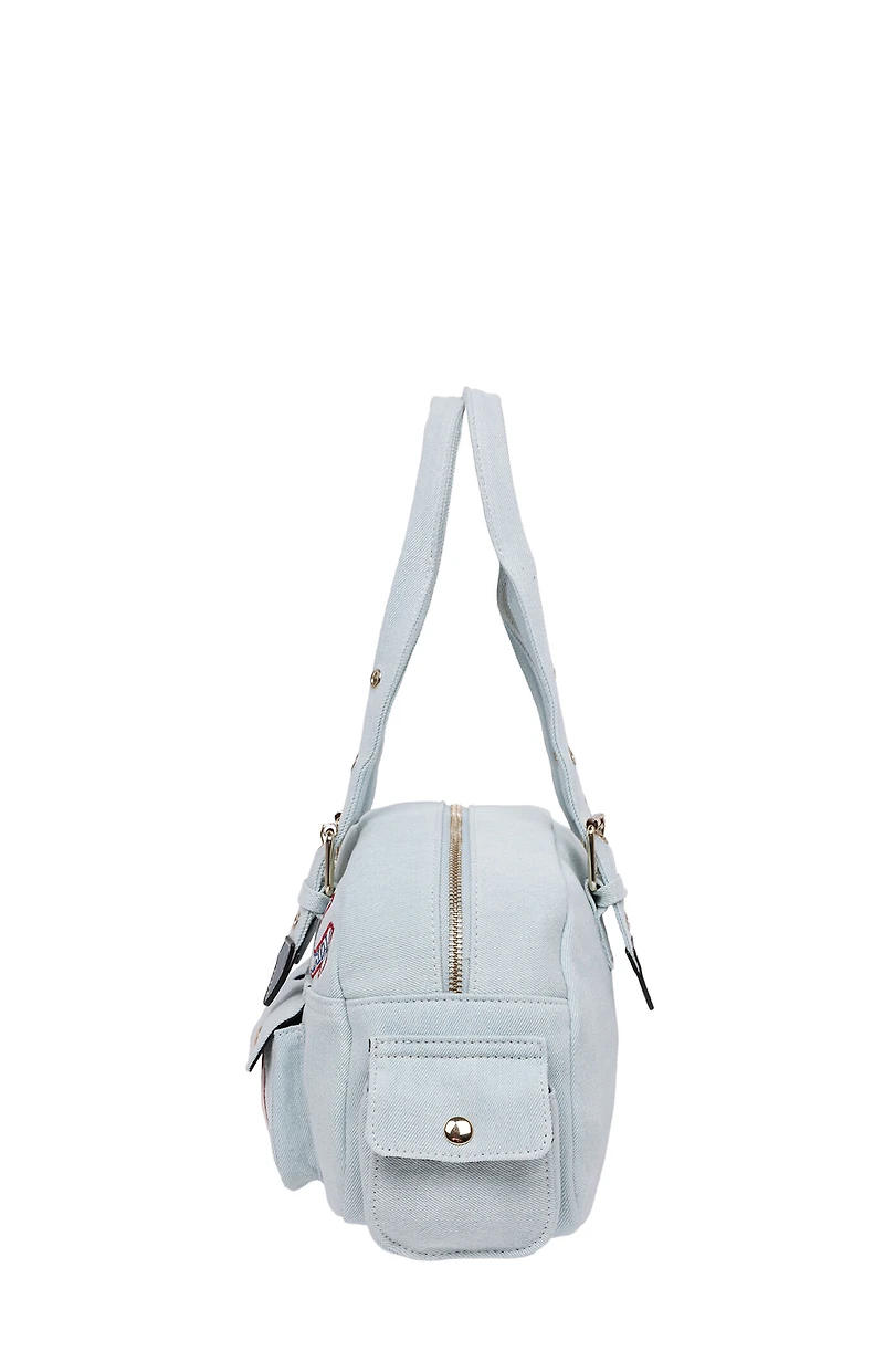 True Religion Light Blue Multi Patch Satchel Bag