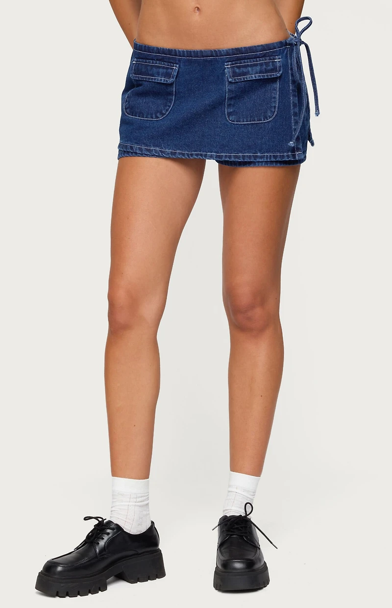 Edikted Giselle Wrap Denim Mini Skort