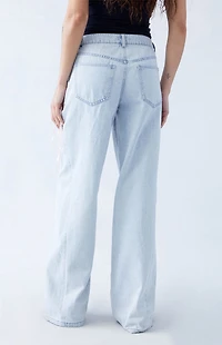 Pacsun Light Indigo Bow Ribbon Lace Up Low Rise Baggy Jeans