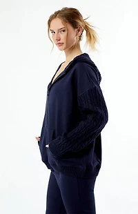 WEWOREWHAT Cable Knit Sleeve Zip Up Hoodie