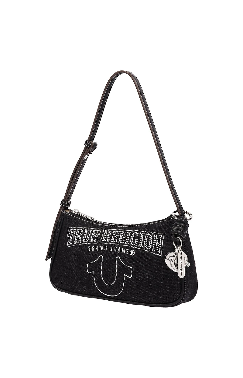 True Religion Bling Logo Black Denim Shoulder Bag