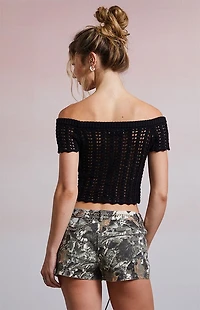 Third Charm Sima Off-The-Shoulder Crochet Top