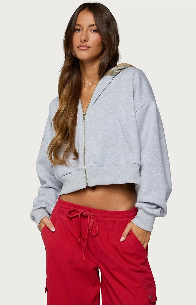 Edikted Graci Contrast Camo Zip Up Hoodie