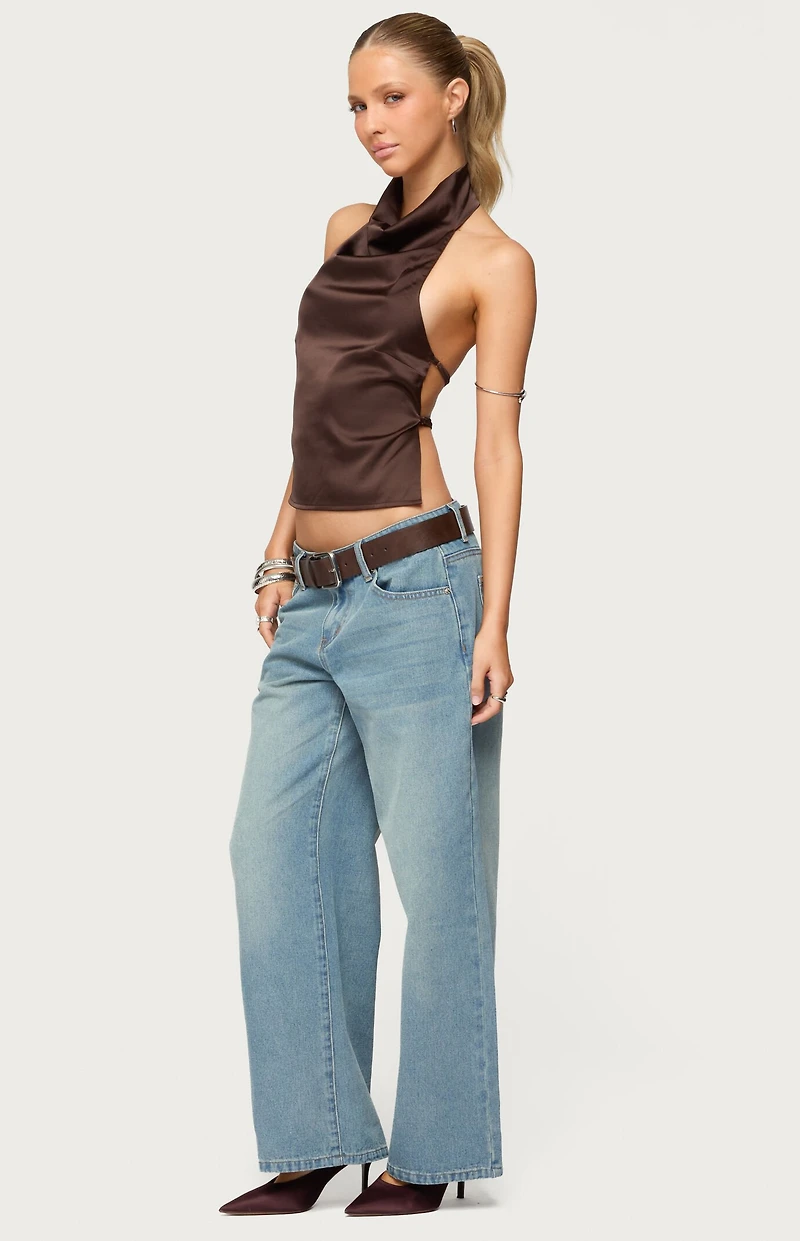 Edikted Satin Effect Backless Cowl Neck Top