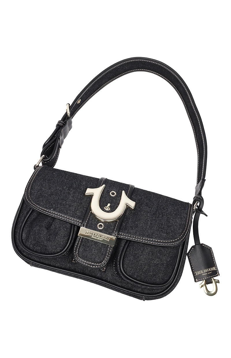 True Religion Black Double Pocket Denim Satchel Bag