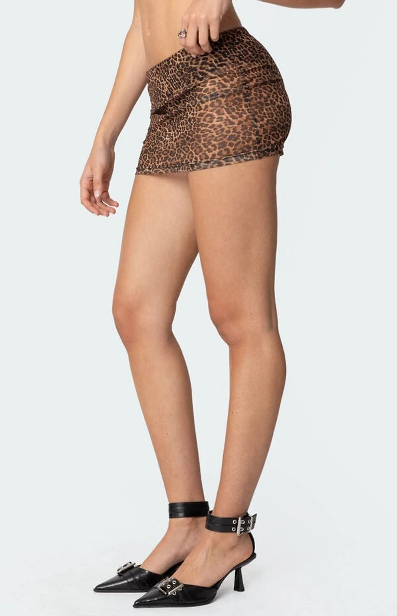 Edikted Leopard Printed Sheer Mesh Mini Skirt