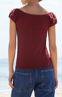 John Galt Burgundy Casey Ruched Top