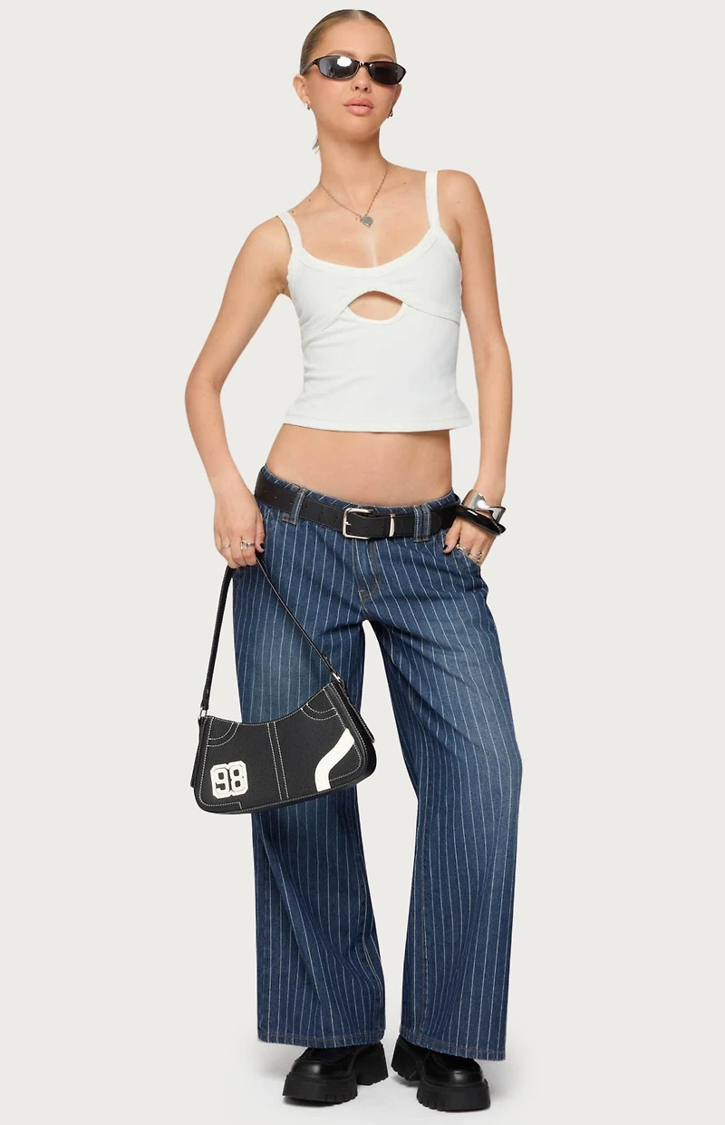 Edikted Petite Cory Striped Low Rise Jeans