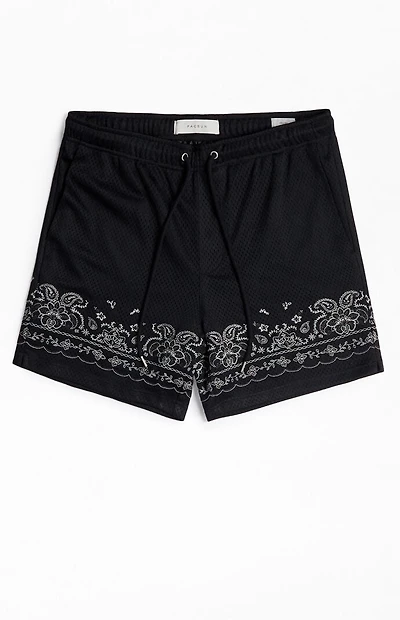 Pacsun Black Aaron Paisley Embroidered Mesh Volley Shorts