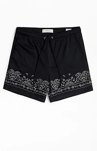 Pacsun Black Aaron Paisley Embroidered Mesh Volley Shorts