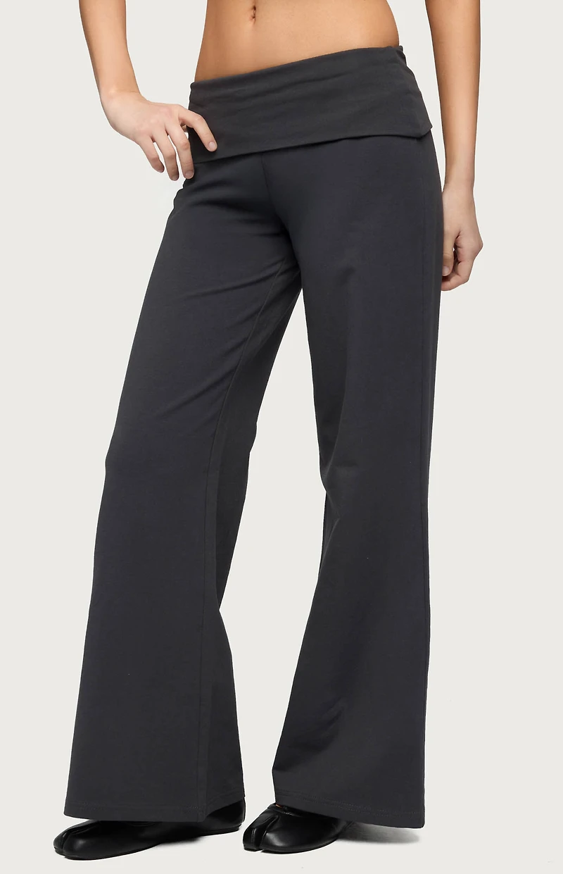 Edikted Petite Wide Leg Fold Over Pants