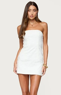 Edikted Textured Flowers Strapless Mini Dress