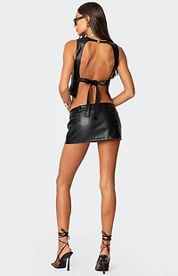Edikted Frances Backless Faux Leather Top