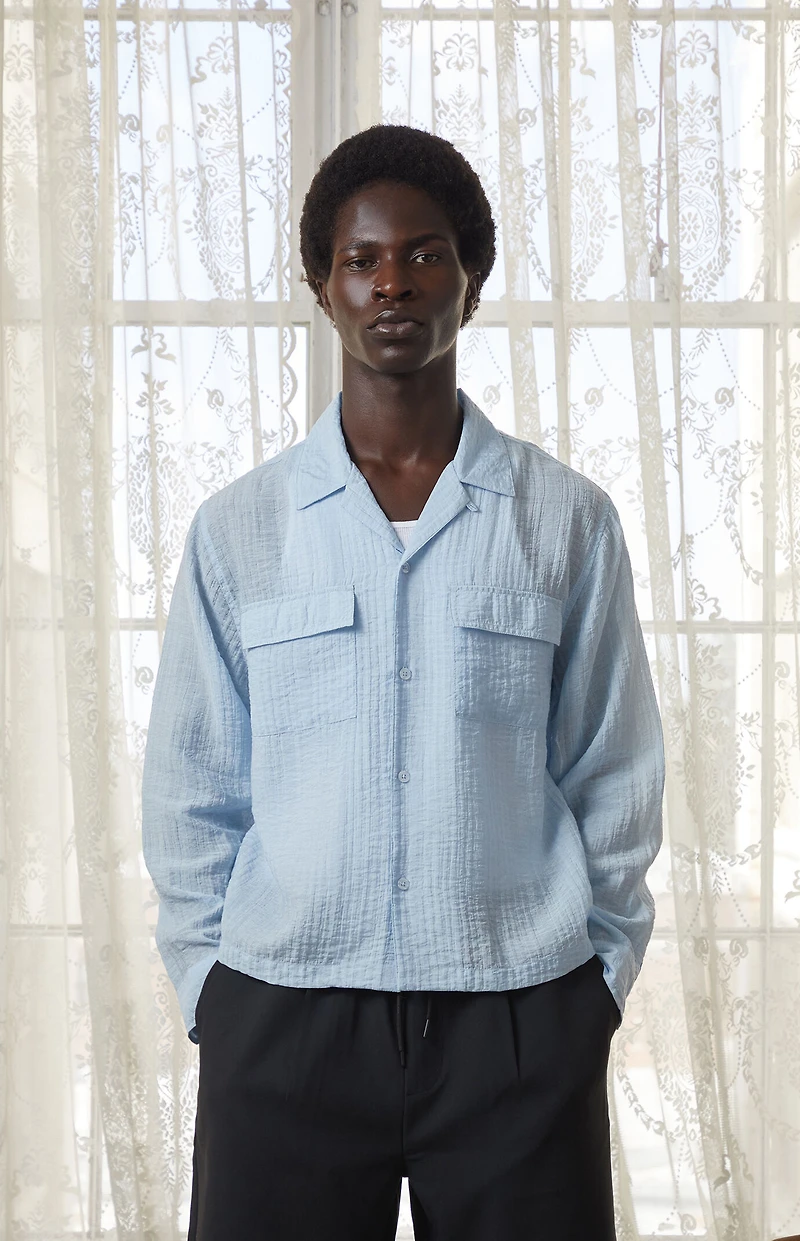 The Met x Pacsun Seersucker Cropped Button Up Long Sleeve Shirt