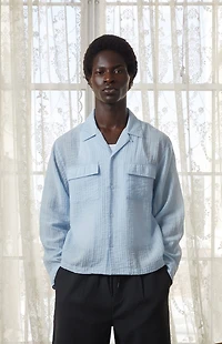 The Met x Pacsun Seersucker Cropped Button Up Long Sleeve Shirt