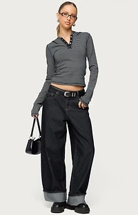 Edikted Damson Striped Hooded Henley Top