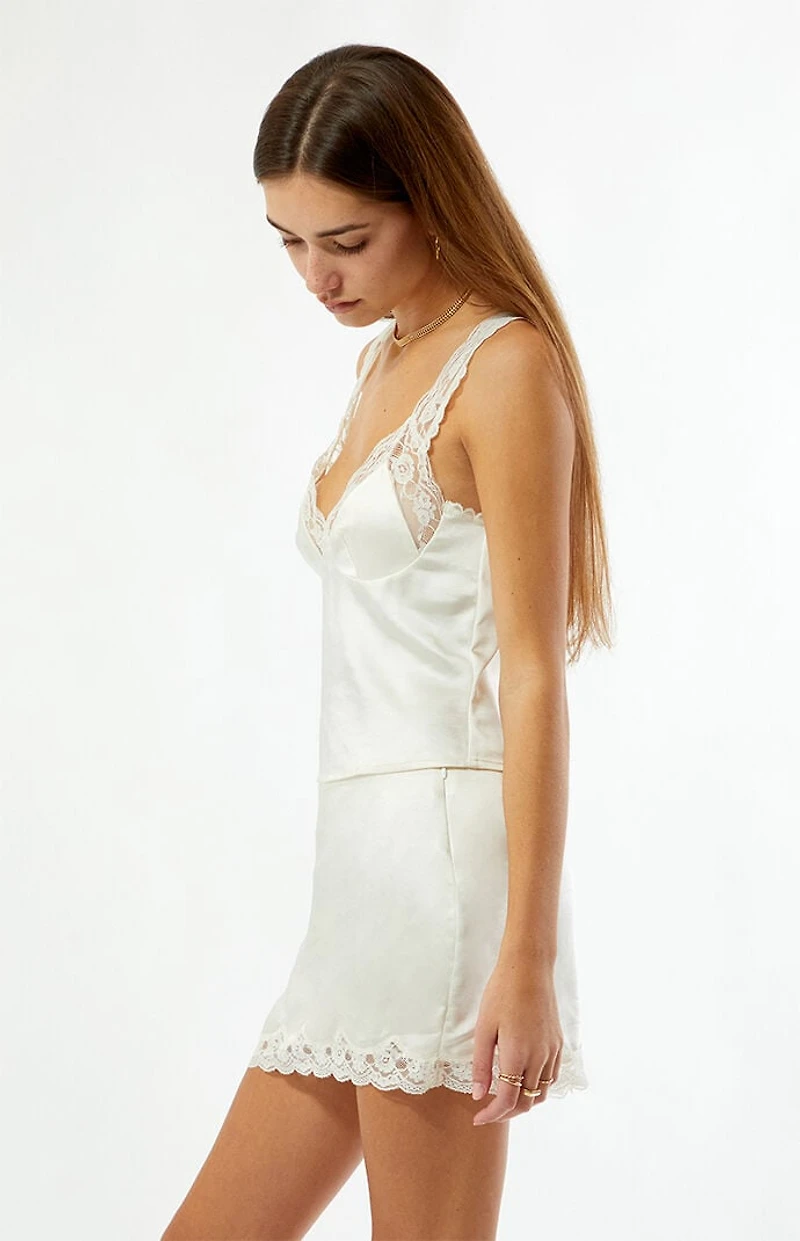 Beverly and Beck Satin Lace Trim Micro Mini Skirt