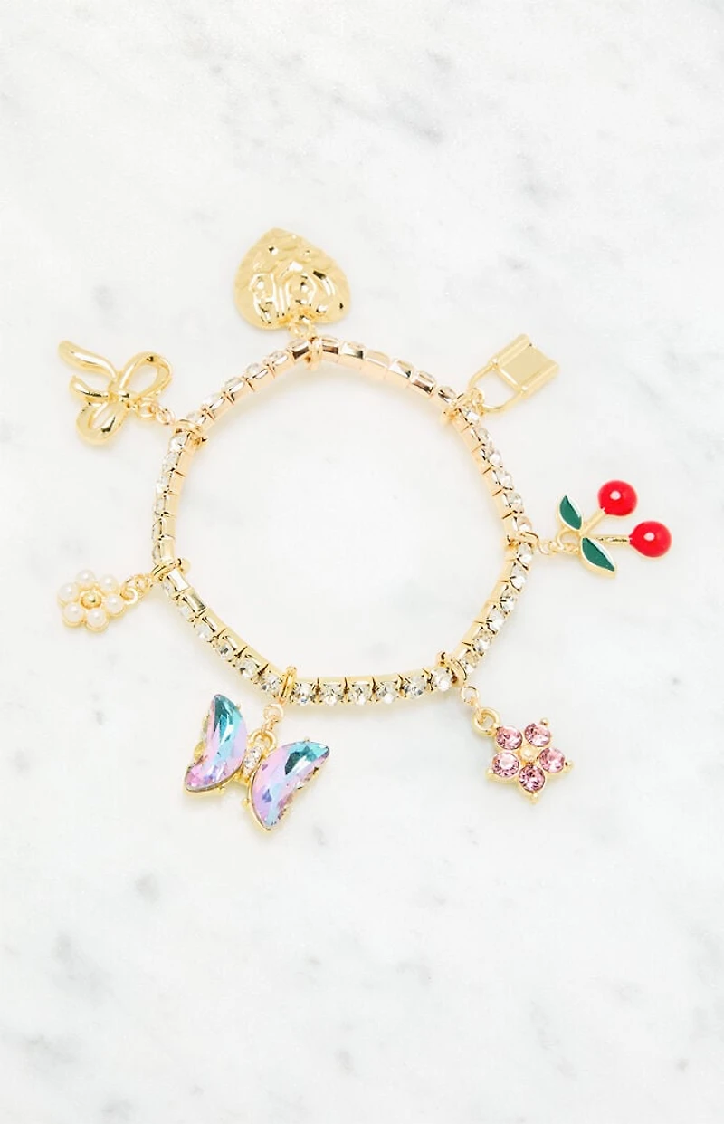 LA Hearts Rhinestone Charm Bracelet