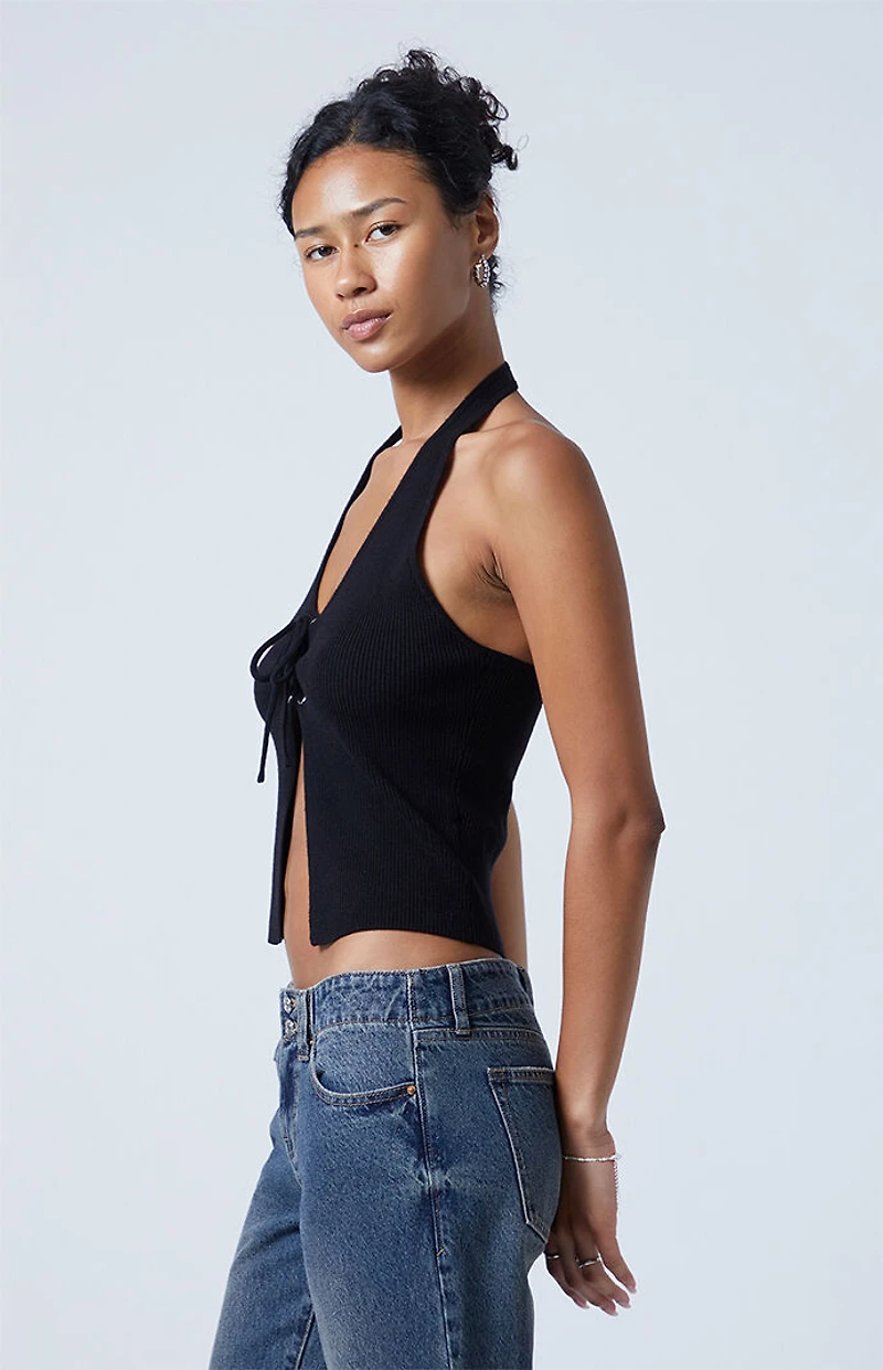 Third Charm Euna Lace Front Sweater Halter Top