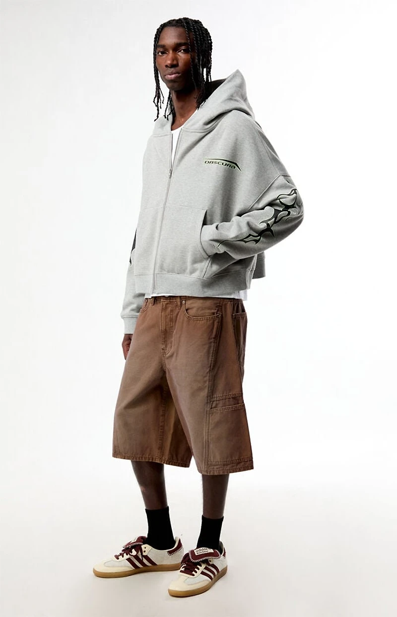 Pacsun Heather Gray Obscura Cropped Full Zip Hoodie