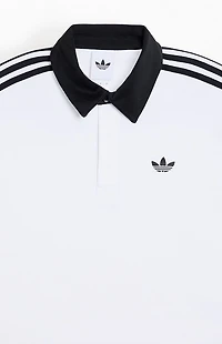 adidas White 3-Stripes Long Sleeve Polo Rugby Shirt