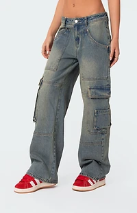 Edikted Westie Low Rise Washed Cargo Jeans