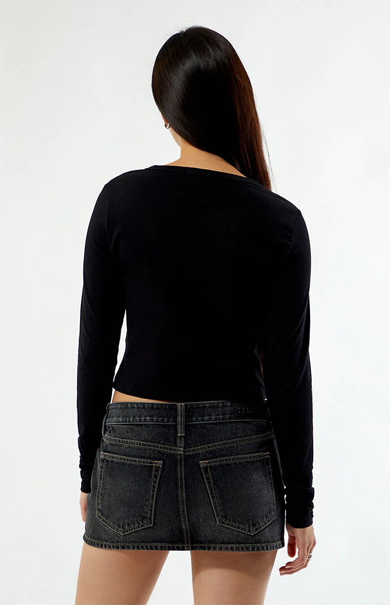 True Religion Applique Crystal Notched V Long Sleeve Top