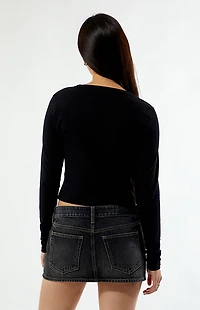 True Religion Applique Crystal Notched V Long Sleeve Top