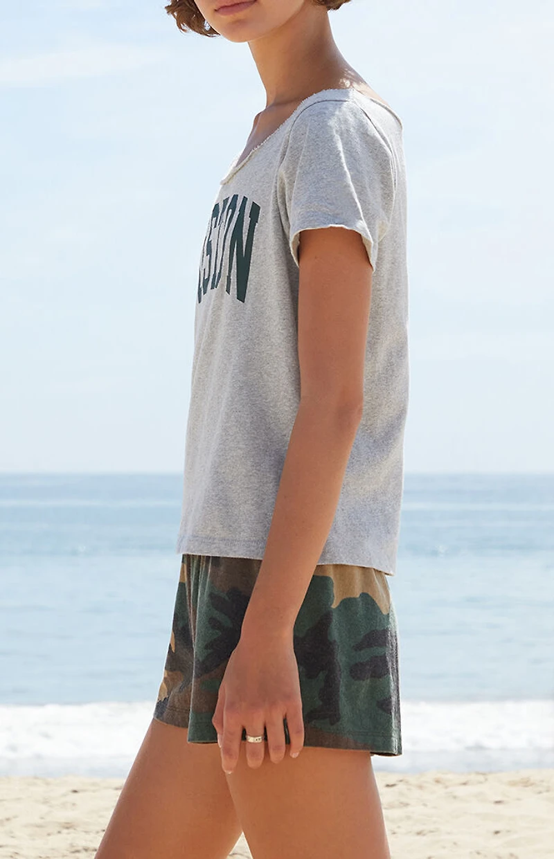 John Galt Silver Boston Short Sleeve Off-The-Shoulder Top