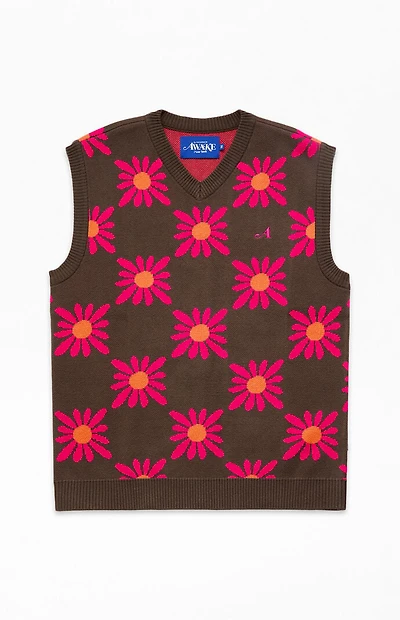 Awake NY Checkered Floral Sweater Vest