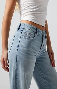 Pacsun Casey Low Rise Baggy Jeans Bow Embroidery Light Indigo