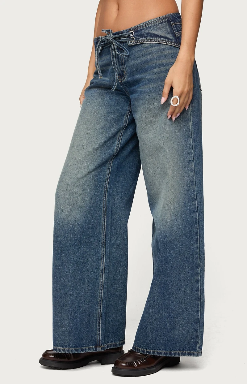 Edikted Niah Lace Up Low Rise Baggy Jeans