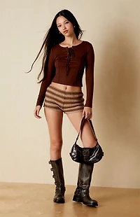 Your Favorite Zoey V-Neck Lace-Up Long Sleeve Top