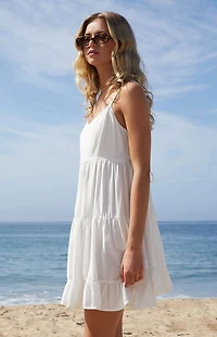 John Galt White Tiered Back Tie Mini Dress