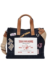 True Religion Andy Dark Denim Multi Patch Medium Tote Bag