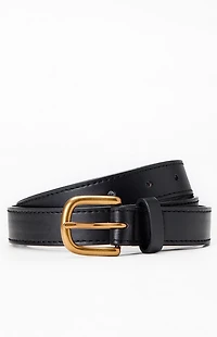 John Galt Faux Leather Black Gold Buckle Belt