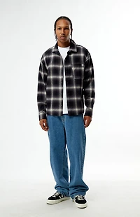 Pacsun Black & Purple Plaid Long Sleeve Flannel Shirt
