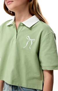 Pacsun Kids Sage Bow Embroidered Cropped Polo Shirt