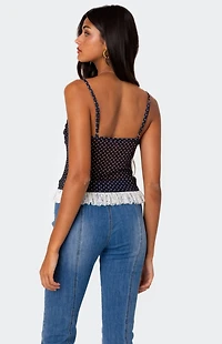 Edikted Polka Dot Cupped Mesh Tank Top