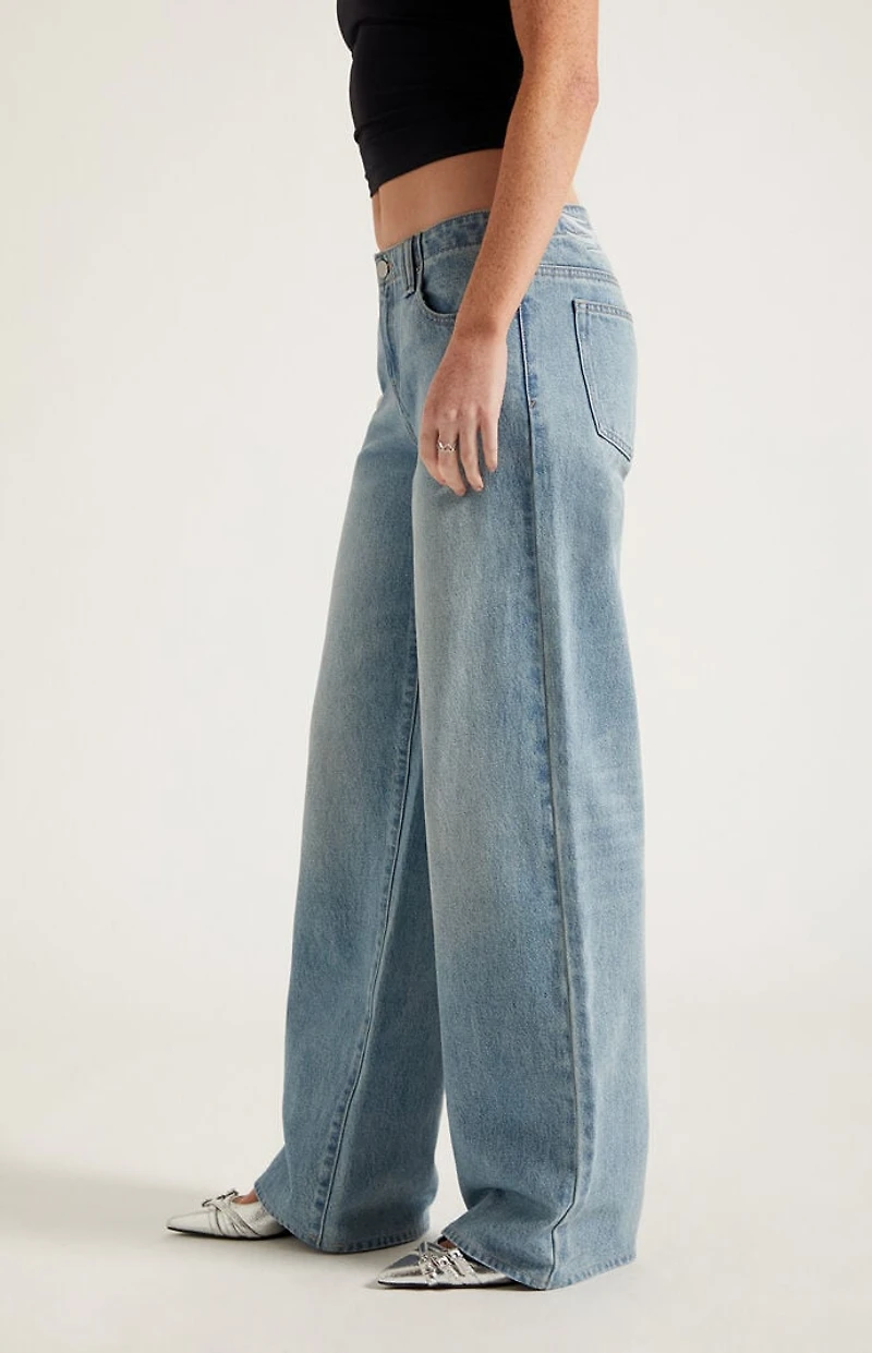 Pacsun Casey Low Rise Baggy Jeans Star Embroidered Light Blue