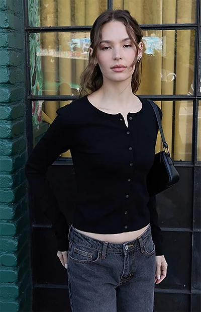 John Galt Black Soft Button Down Cardigan