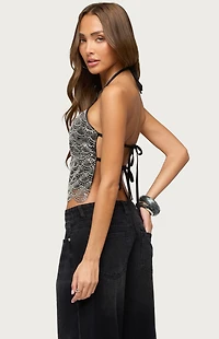 Edikted Naira Beaded Scalloped Halter Top