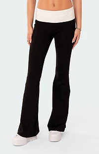 Edikted Contrast Fold Over Flared Leggings