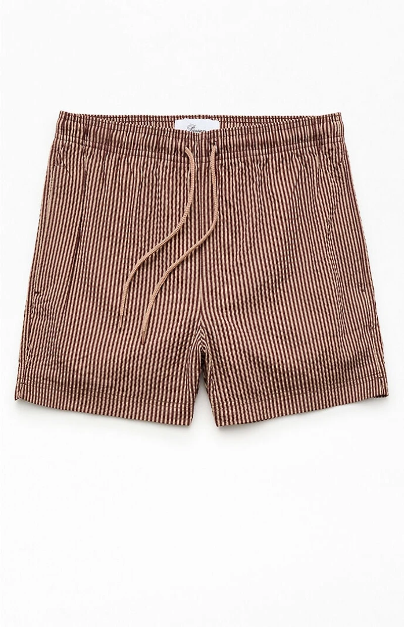 Pacsun Brown Tonal Seersucker 4.5" Swim Trunks